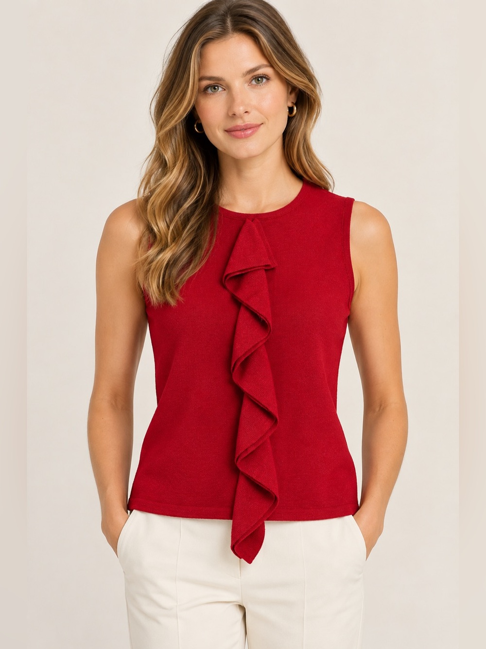 Merino fine wool sleeveless top shirt with the raffle. Size XS.